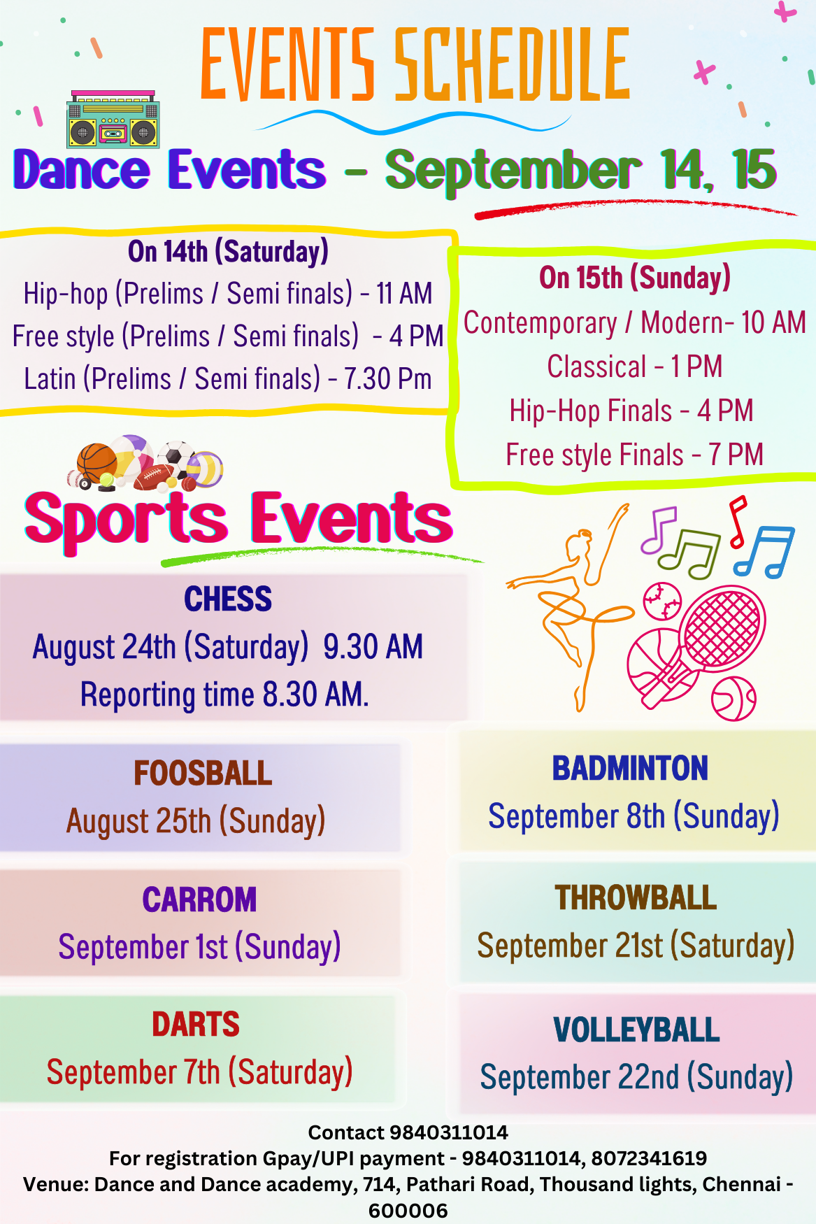 sports and dance events